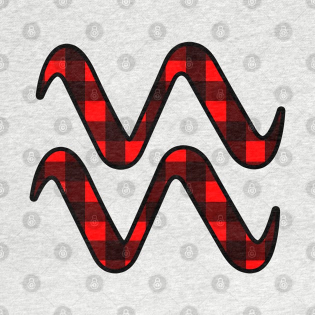 Aquarius Zodiac Horoscope Symbol in Black and Red Buffalo Plaid by bumblefuzzies